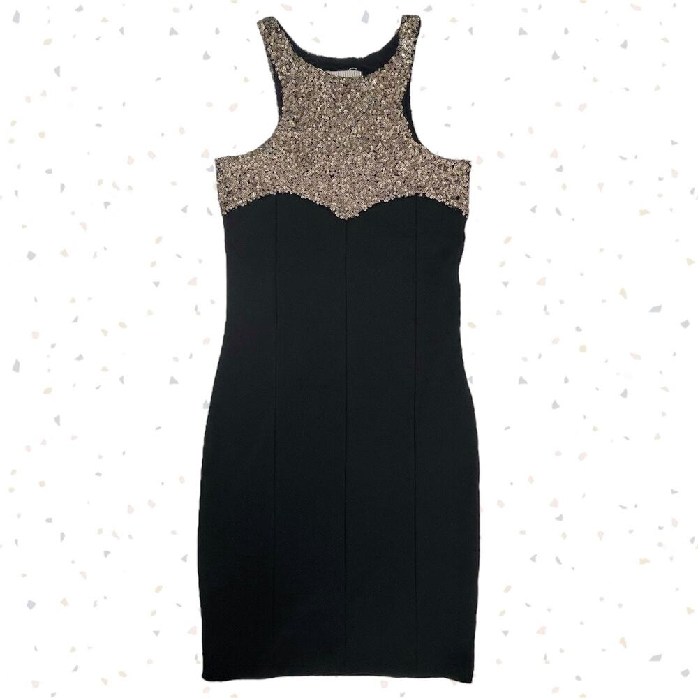 One Teaspoon Black Gold Sequin Bodycon Party NYE Graduation Holiday Dress XXS